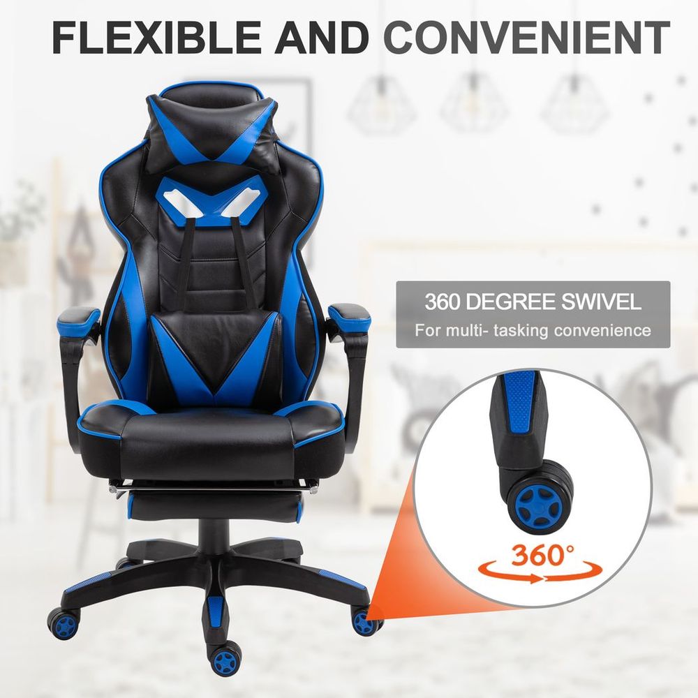 Ultimate Blue Ergonomic Gaming Chair with Reclining Footrest & Stylish Design