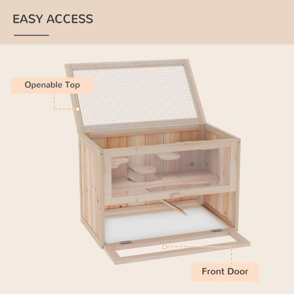 Deluxe 2-Level Wooden Hamster Cage with Ramp & Ventilated Sunroof - 60x35cm