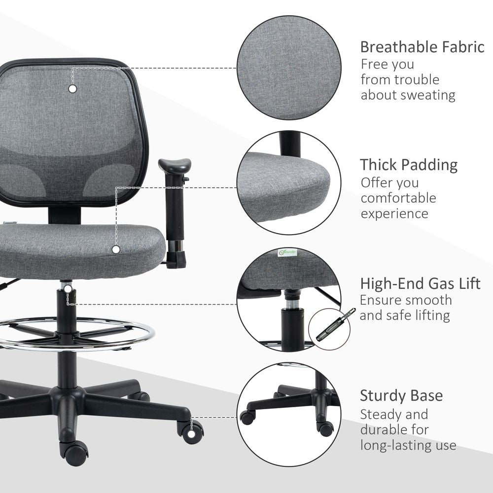 Vinsetto Adjustable Draughtsman Chair - Comfort for Tall Desks & Workspaces