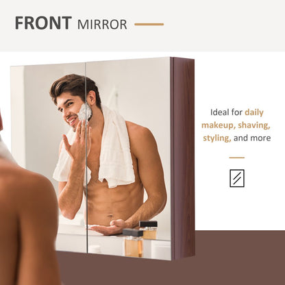 Stylish Kleankin Double Door Wall-Mount Bathroom Mirror Cabinet with Storage