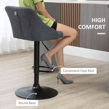 Load image into Gallery viewer, Adjustable HOMCOM Swivel Bar Stools Set of 2 – Modern Fabric Chairs in Grey
