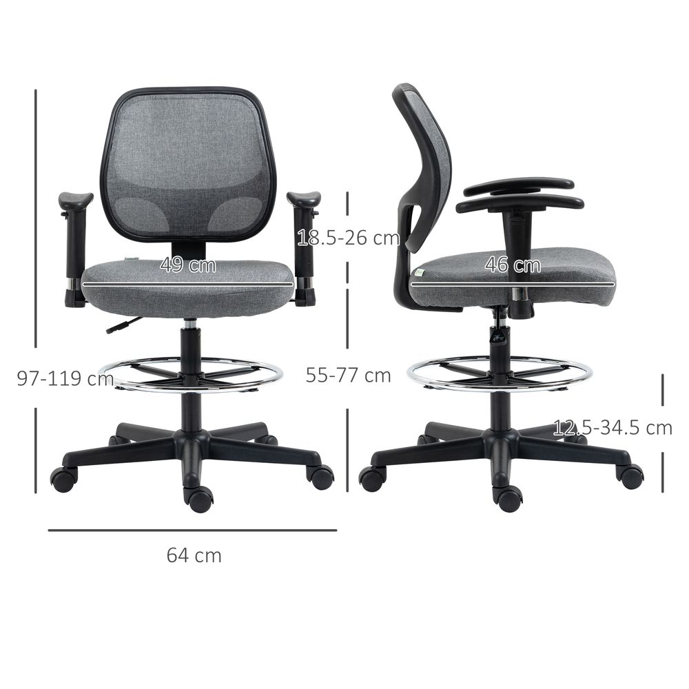 Vinsetto Adjustable Draughtsman Chair - Comfort for Tall Desks & Workspaces