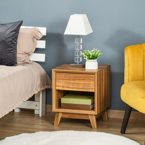 Stylish HOMCOM Bedside Table with Drawer & Shelf - Perfect Bedroom Organizer