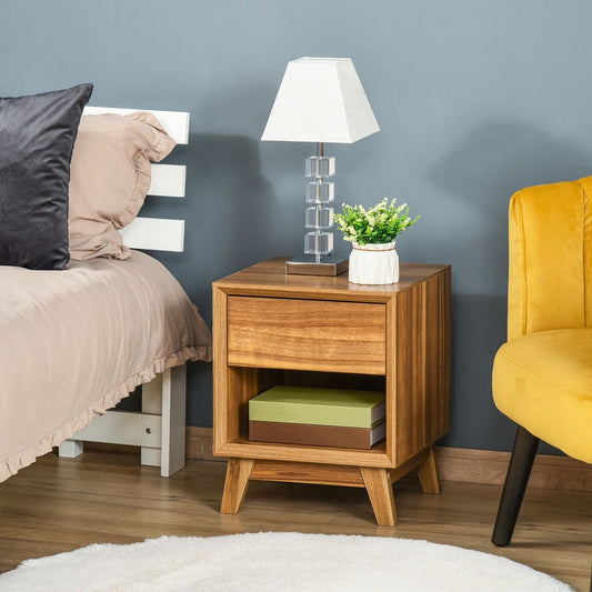 Stylish HOMCOM Bedside Table with Drawer & Shelf - Perfect Bedroom Organizer