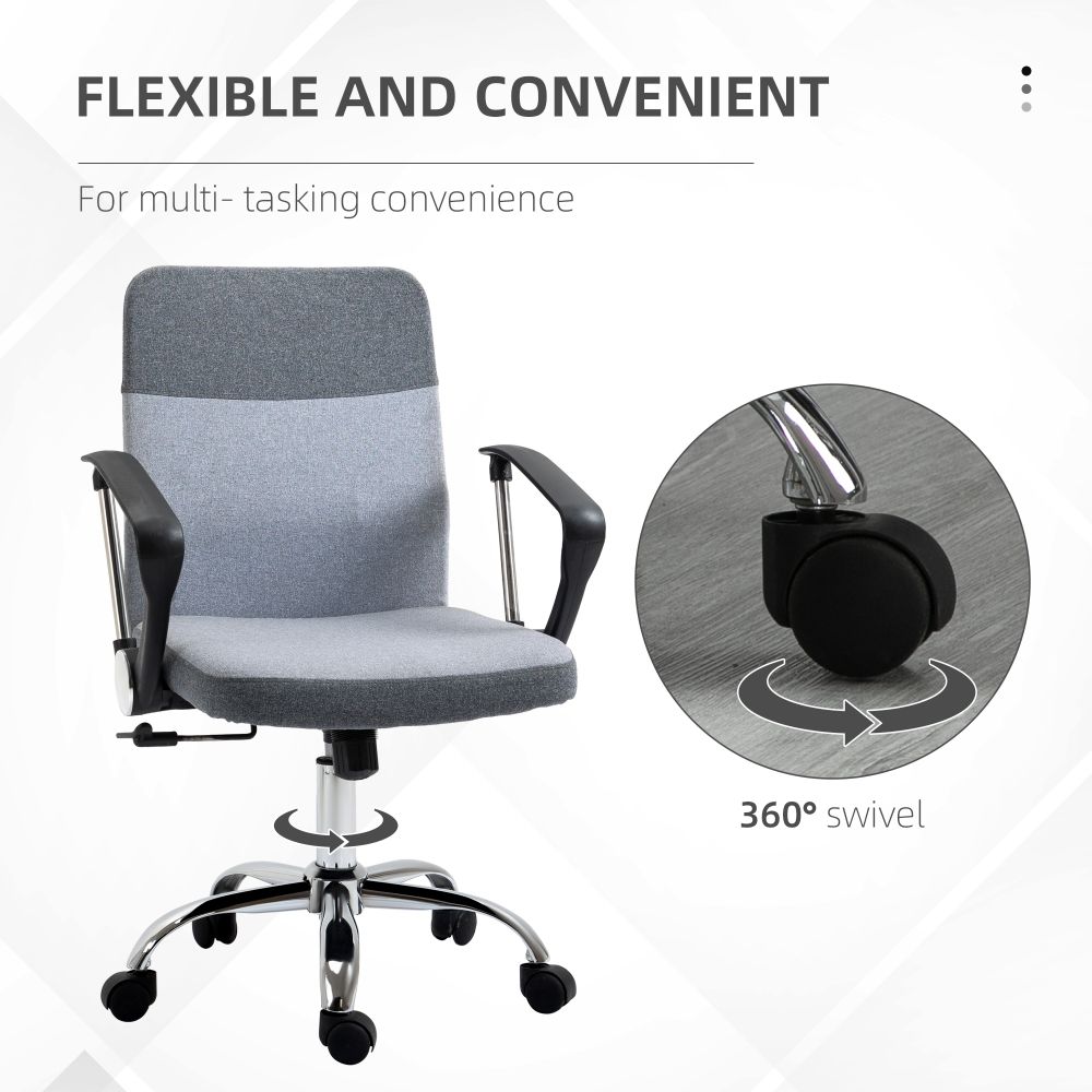 Vinsetto Ergonomic Swivel Desk Chair - Stylish Grey Linen with Rocking Function