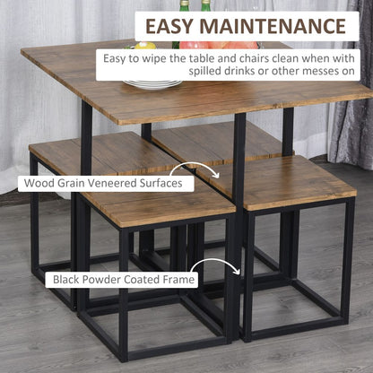 Stylish 5-Piece Black/Brown MDF & Steel Dining Set - Modern Bar Table & Stools