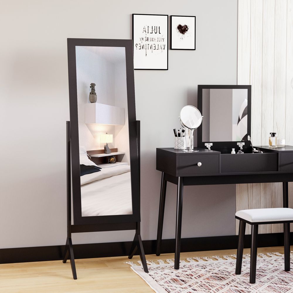 Elegant Freestanding Dressing Mirror with Adjustable Angle - Dark Brown Frame