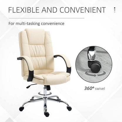 Beige PU Leather High Back Executive Office Chair - Adjustable & Comfortable