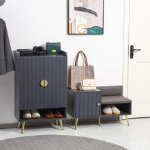 Load image into Gallery viewer, Stylish Shoe Bench with Cushion &amp; Storage – Modern Entryway Organizer in Grey
