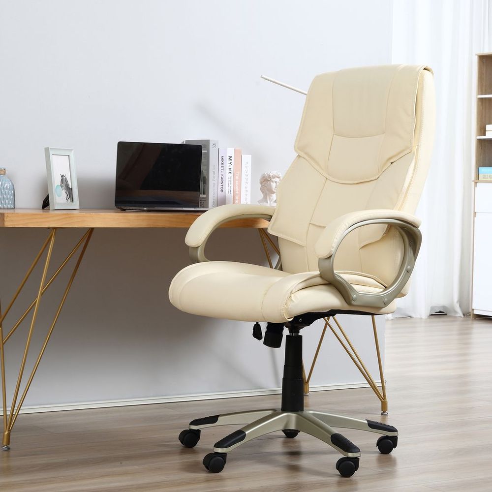 Elegant HOMCOM White Faux Leather Executive Office Chair - Comfort & Style!