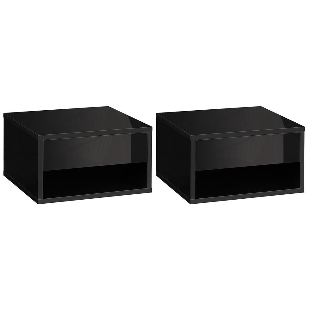 Elegant HOMCOM Wall-Mounted Floating Nightstand Set with Drawer - Black Duo
