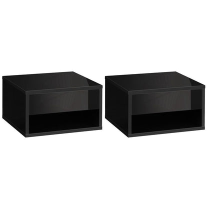 Elegant HOMCOM Wall-Mounted Floating Nightstand Set with Drawer - Black Duo