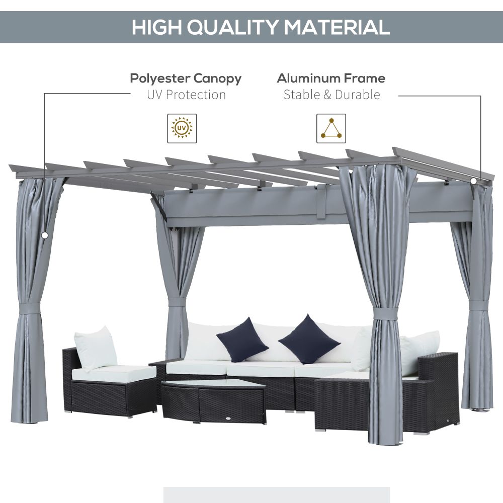 Outsunny 3.6x3m Aluminum Pergola Canopy with Retractable Curtains - Dark Grey