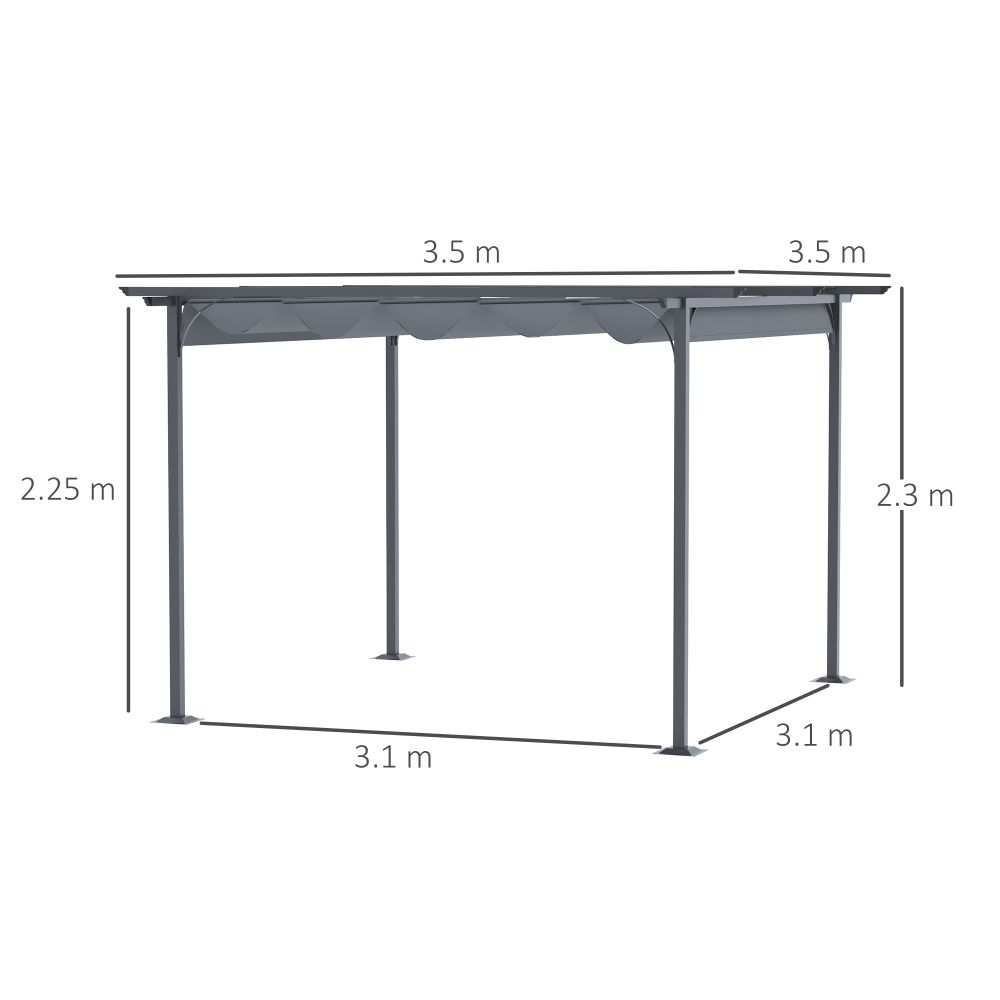Versatile 3.5M Metal Pergola Gazebo with Easy Retractable Canopy – Grey Steel