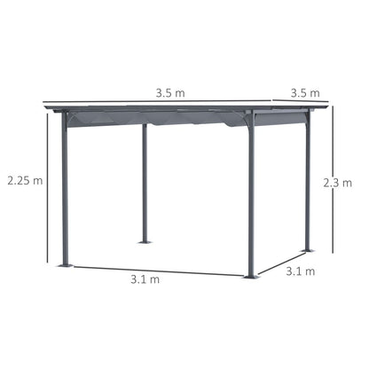 Versatile 3.5M Metal Pergola Gazebo with Easy Retractable Canopy – Grey Steel