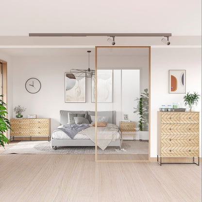 Chic Zig Zag Two-Drawer Bedside Table with Sleek Black Metal Handles