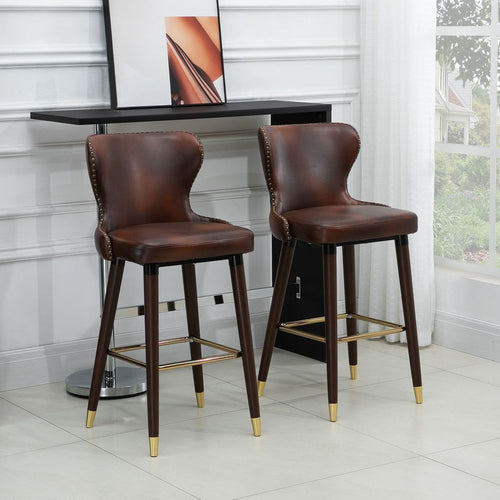 Elegant Retro Brown Bar Stool Set – PU Leather Luxury Comfort for Your Home