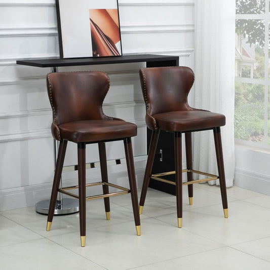 Elegant Retro Brown Bar Stool Set – PU Leather Luxury Comfort for Your Home
