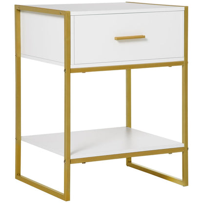 Chic Gold & White Nightstand with Drawer - Modern Storage Solution
