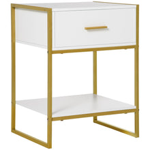 Load image into Gallery viewer, Chic Gold &amp; White Nightstand with Drawer - Modern Storage Solution
