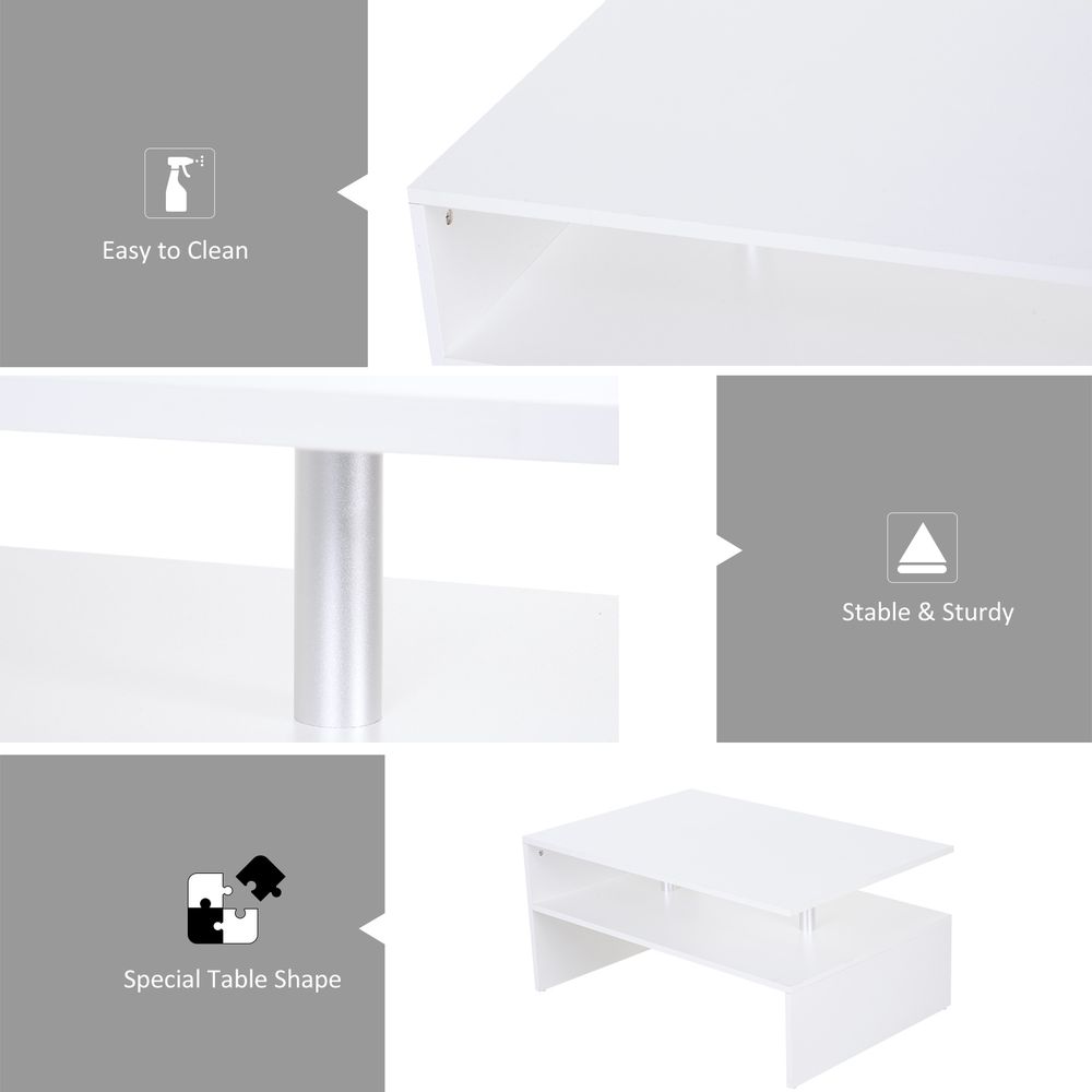 Modern 2-Tier White Coffee Table: Sleek Storage & Display Solution