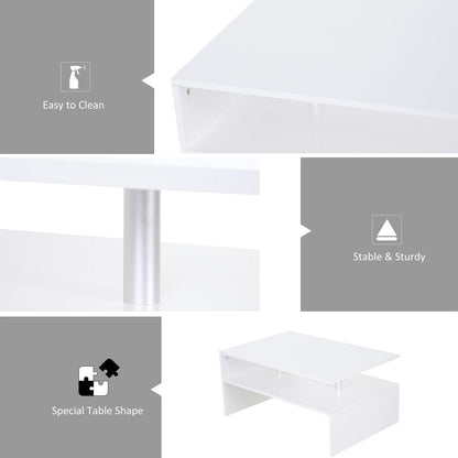 Modern 2-Tier White Coffee Table: Sleek Storage & Display Solution