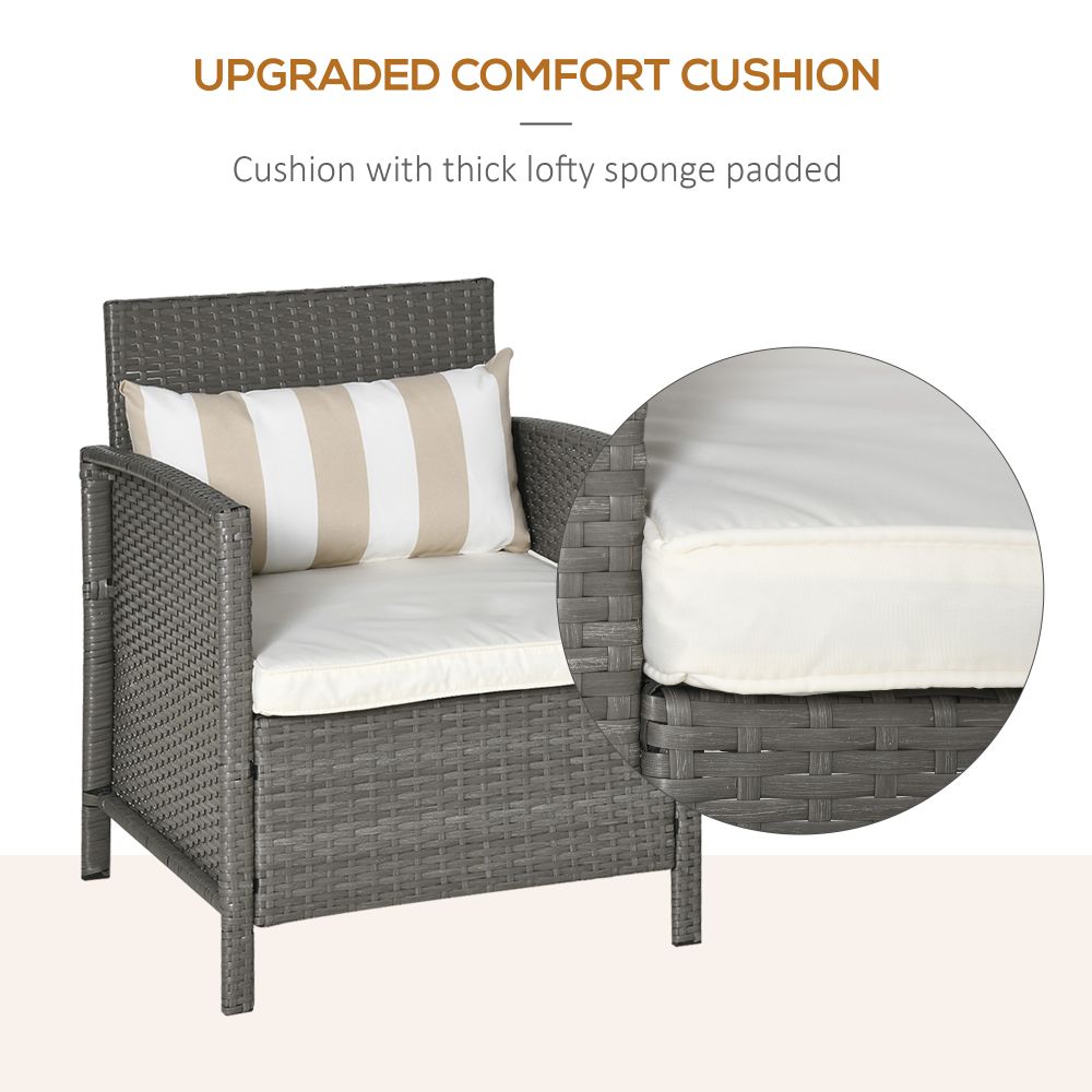 Chic Rattan 2-Seater Bistro Set with Cozy Cushions - Grey & Cream