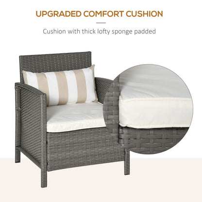 Chic Rattan 2-Seater Bistro Set with Cozy Cushions - Grey & Cream