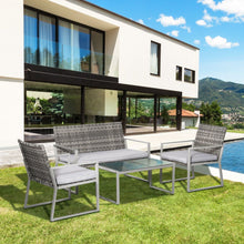 Load image into Gallery viewer, Stylish 4-Piece Grey Rattan Outdoor Seating Set for Ultimate Comfort
