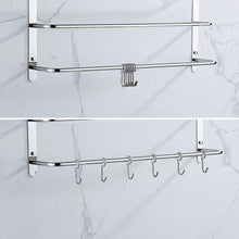 Load image into Gallery viewer, THREE Stagger Layers Towel Rack Upgraded with SIX Movable Hooks Stainless Steel Towel Bars Bathroom Accessories Set for Hanging Bath Sponge and Towels Bright Polishing 23.62 inches KJWY005YIN-60CM
