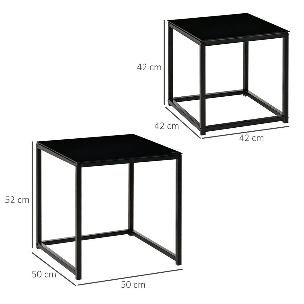 Elegant Nesting Side Tables Set with Tempered Glass Top - Modern Black Design