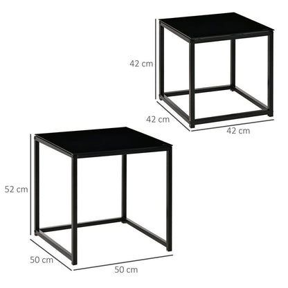 Elegant Nesting Side Tables Set with Tempered Glass Top - Modern Black Design