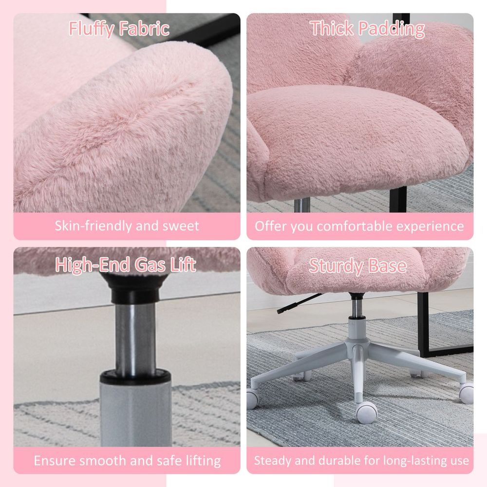 Cozy Pink Fluffy Office Chair with Backrest & Armrests - Perfect for Home Workspace!