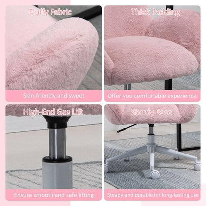 Cozy Pink Fluffy Office Chair with Backrest & Armrests - Perfect for Home Workspace!