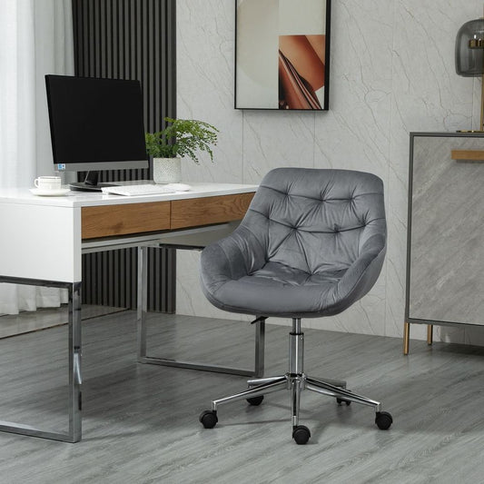 Elegant Velvet Home Office Chair: Adjustable Comfort in Dark Grey
