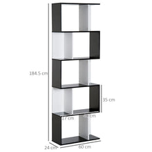 Load image into Gallery viewer, Stylish 5-Tier S-Shape Bookcase - Versatile Shelf &amp; Room Divider in Black
