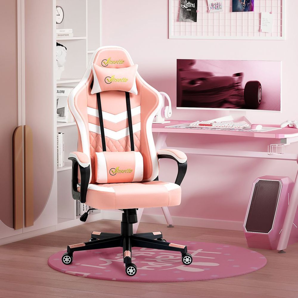 Vinsetto Pink Racing Gaming Chair w/ Lumbar Support - Comfort Meets Style!