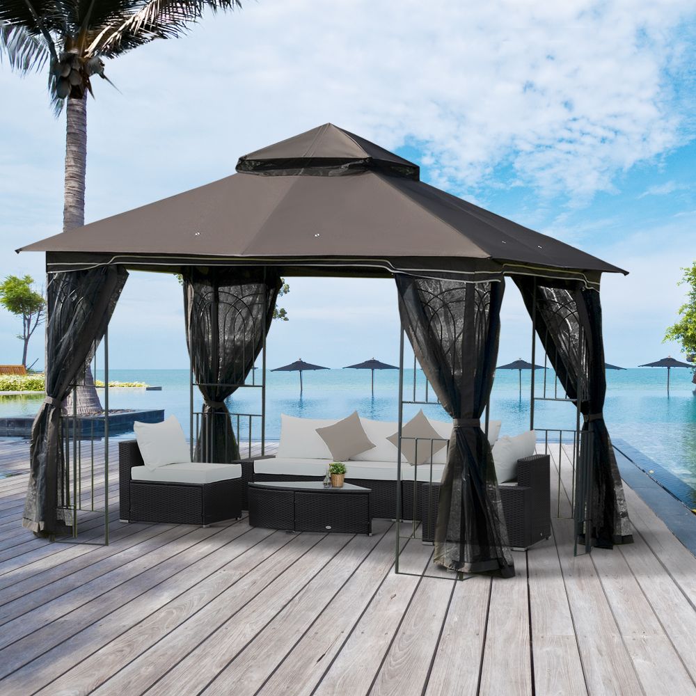 3x3m Double Tier Gazebo with Mesh Curtains - Your Patio Oasis Awaits!