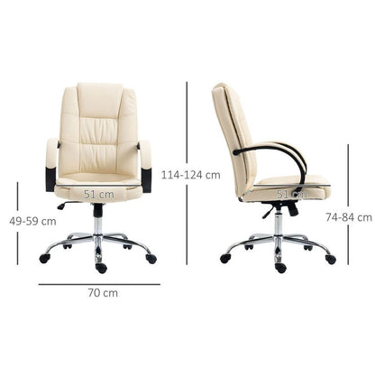 Beige PU Leather High Back Executive Office Chair - Adjustable & Comfortable