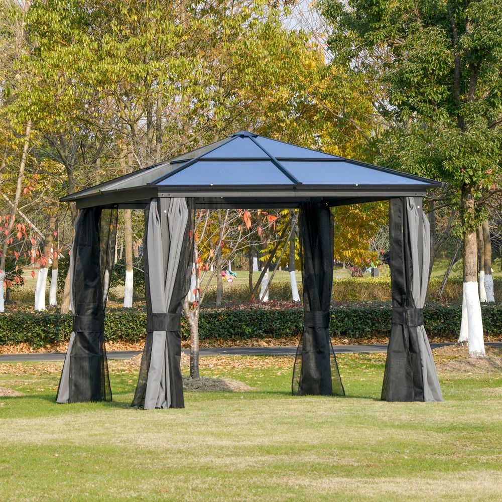 Premium 3x3m Hardtop Aluminium Gazebo with Curtains & Bug Netting