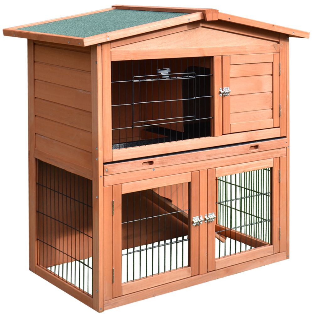 Spacious A-Frame Wooden Rabbit Hutch & Small Animal House with Easy Access Doors
