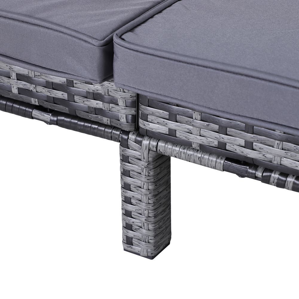 Double Adjustable Rattan Lounger Set with Cushions - Stylish Outdoor Comfort