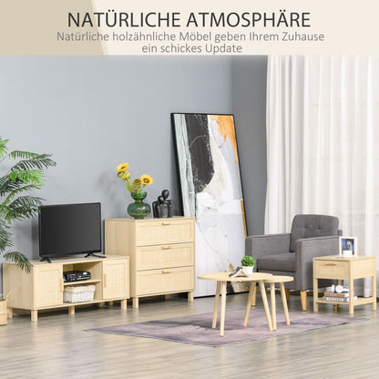 Chic Rattan-Drawer Nightstand – Modern Storage for Bedroom & Living Room