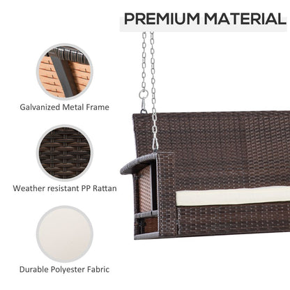 Cozy 2-Person Rattan Porch Swing Bench with Cushions – Cream White Comfort