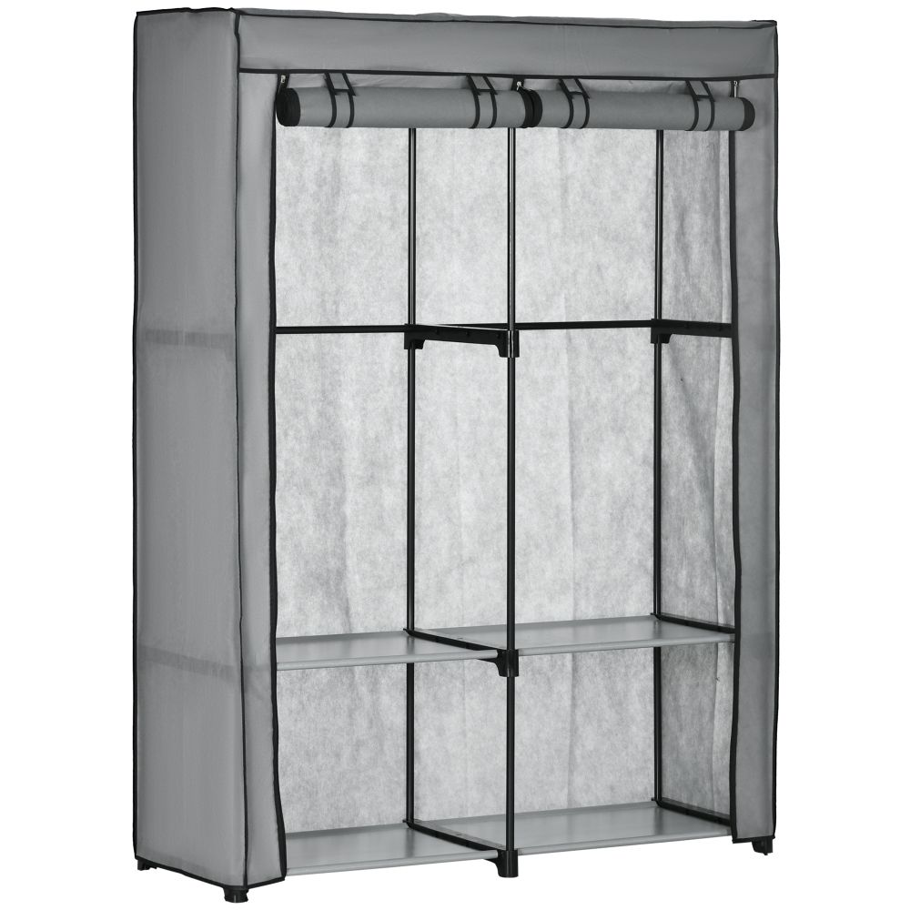 Versatile Portable Fabric Wardrobe with Shelves & Hanging Rails - Light Grey
