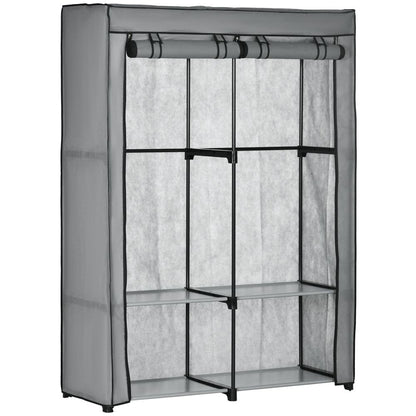 Versatile Portable Fabric Wardrobe with Shelves & Hanging Rails - Light Grey