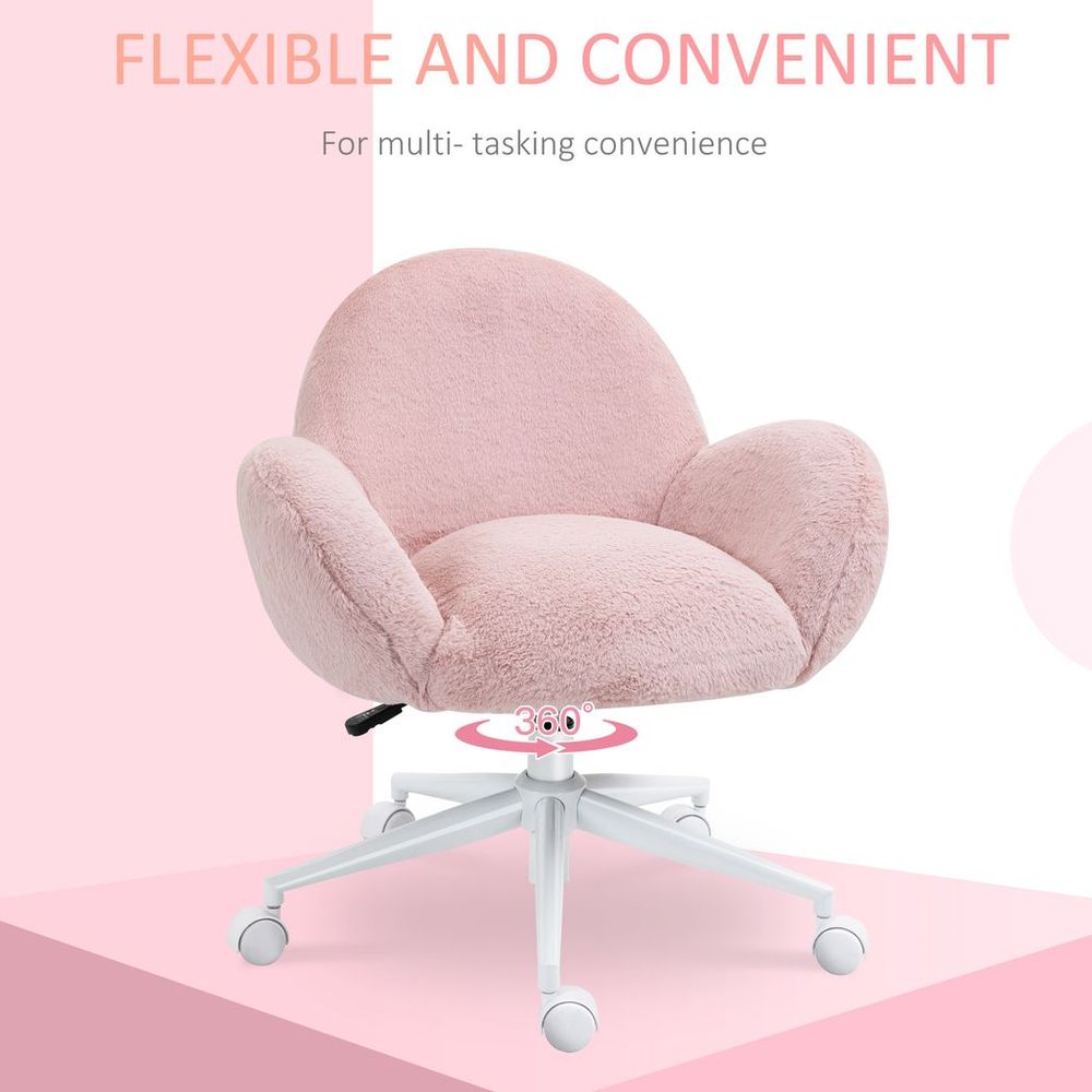 Cozy Pink Fluffy Office Chair with Backrest & Armrests - Perfect for Home Workspace!