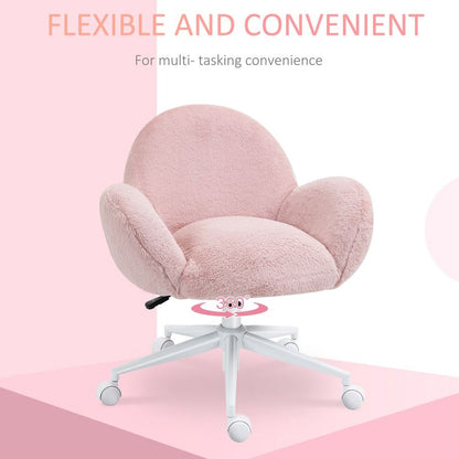Cozy Pink Fluffy Office Chair with Backrest & Armrests - Perfect for Home Workspace!