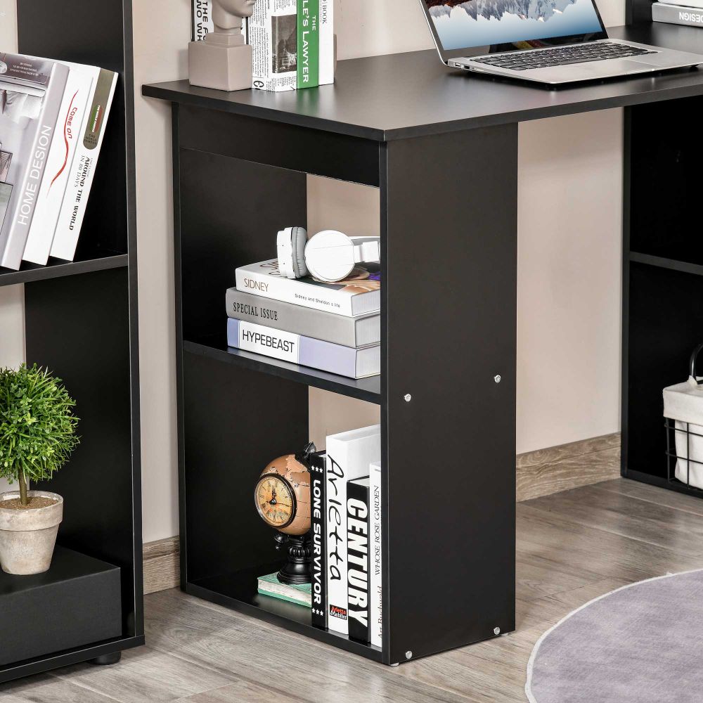 Modern Black Computer Desk & Bookshelf Combo - Efficient Workspace Solution
