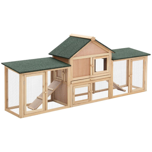 Deluxe Wooden Rabbit Hutch with Slide-Out Tray & Spacious Outdoor Run